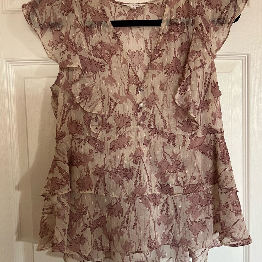 Free the Roses Pink Flutter Sleeve Ruffled Blouse